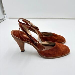 Vintage 70s Style Bare Traps Brown Rust Suede Boho Bohemian Heels Women’s Size 9